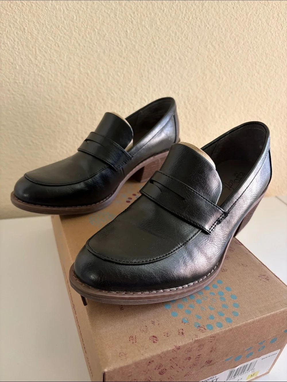 Abbott Black Leather Low Block Heel Loafer